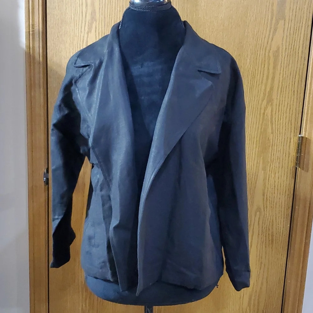 Eileen fisher linen blend black open front blazer